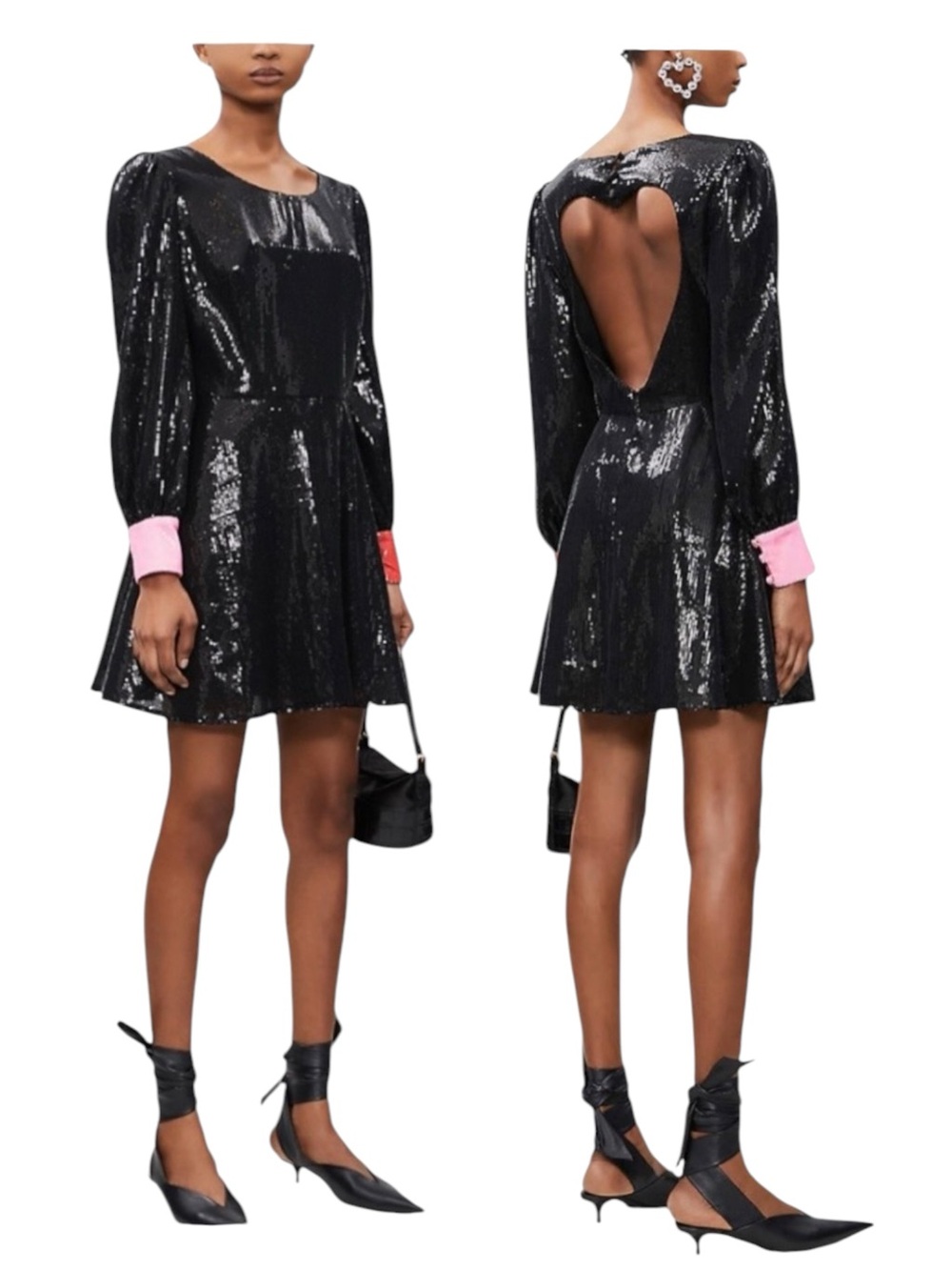 NWT Olivia Rubin Bea Heart Cut Out Sequin Mini Dress in Black Size 0